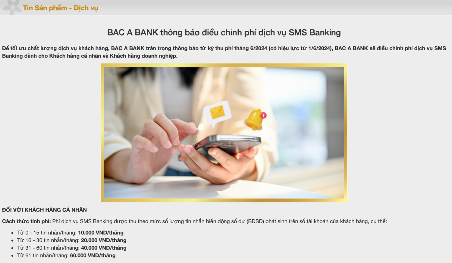 Khách hàng phải trả 60.000 đồng/tháng khi dùng nhiều dịch vụ SMS Banking của Bac A Bank -0