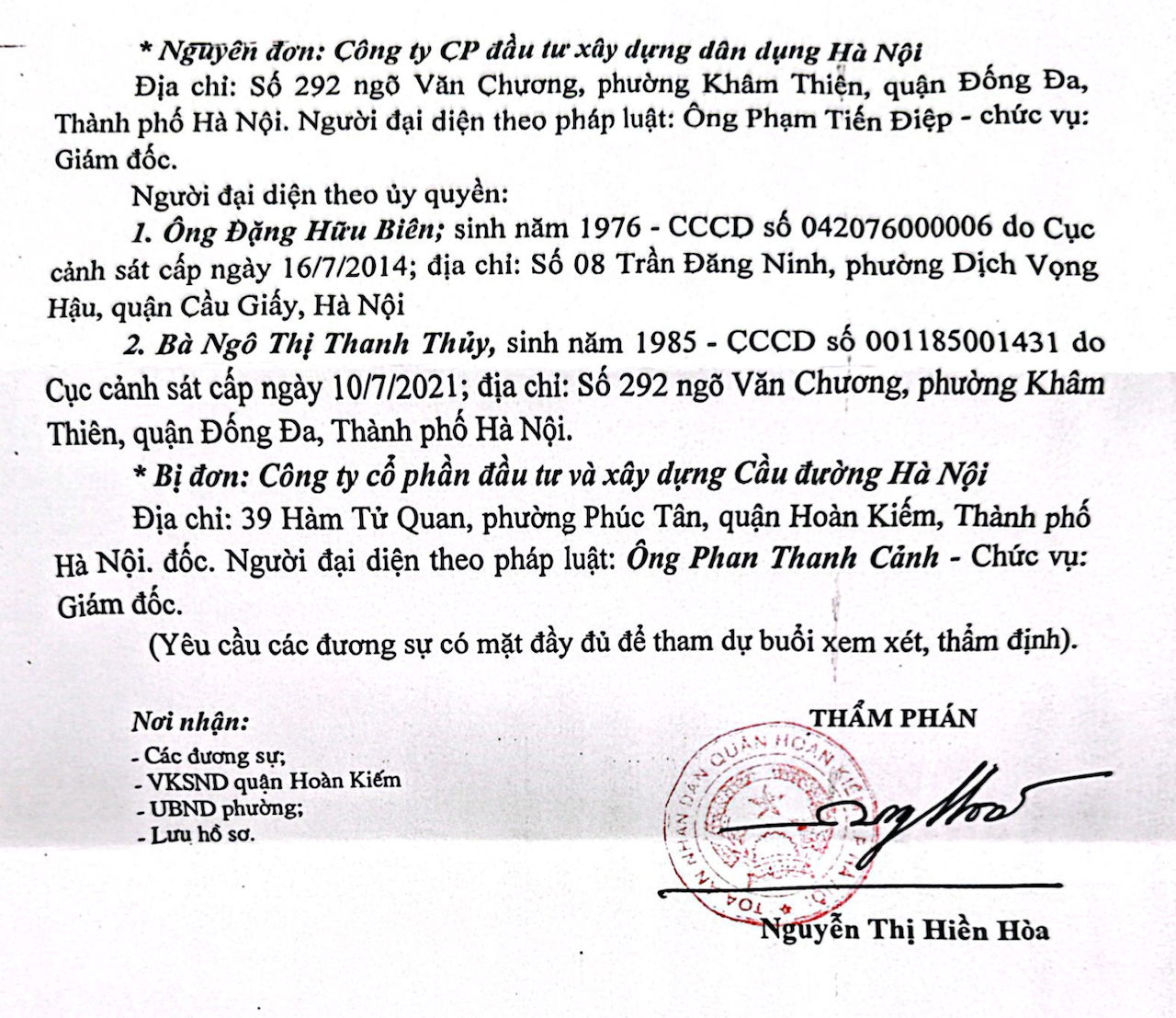 TAND quận Hoàn Kiếm ra quyết định xem xét, thẩm định tại chỗ, Công ty cổ phần Đầu tư và Xây dựng Cầu đường Hà Nội phản đối quyết liệt -0