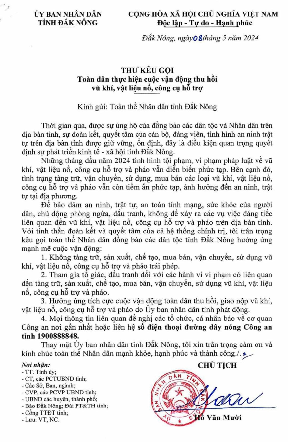 Công an Đắk Nông vận động toàn dân giao nộp vũ khí - vật liệu nổ - công cụ hỗ trợ