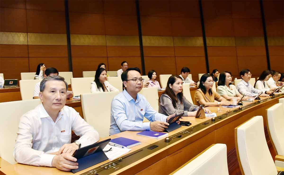 Đoàn đại biểu Quốc hội tỉnh Binh Thuận tại phiên thảo luận về đánh giá bổ sung kết quả thực hiện kế hoạch phát triển kinh tế - xã hội. Ảnh: Quang Khánh