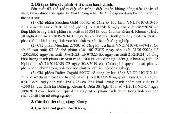 Một doanh nghiệp sản xuất chế phẩm diệt côn trùng, diệt khuẩn không đúng tiêu chuẩn bị phạt 170 triệu đồng -0