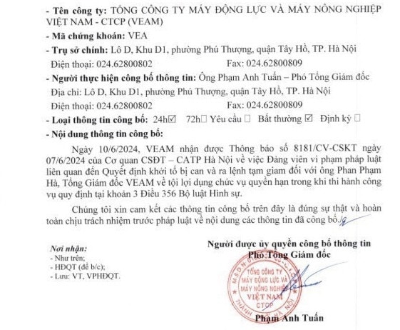 Tổng Giám đốc Tổng Công ty Máy động lực và Máy nông nghiệp Việt Nam bị bắt -0