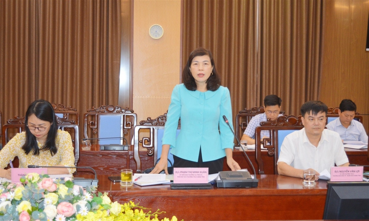 Ủy viên Ban Thường vụ Tỉnh ủy, Phó Chủ tịch Thường trực HĐND tỉnh Phạm Thị Minh Xuân phát biểu tại buổi giám sát. Ảnh: Hải Hương 