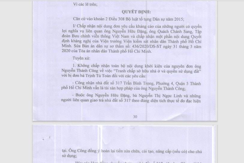 Xét xử phúc thẩm vụ tranh chấp nhà đất số 317 Trần Bình Trọng, Quận 5: Cần bảo đảm quyền lợi bên thứ 3 ngay tình -0