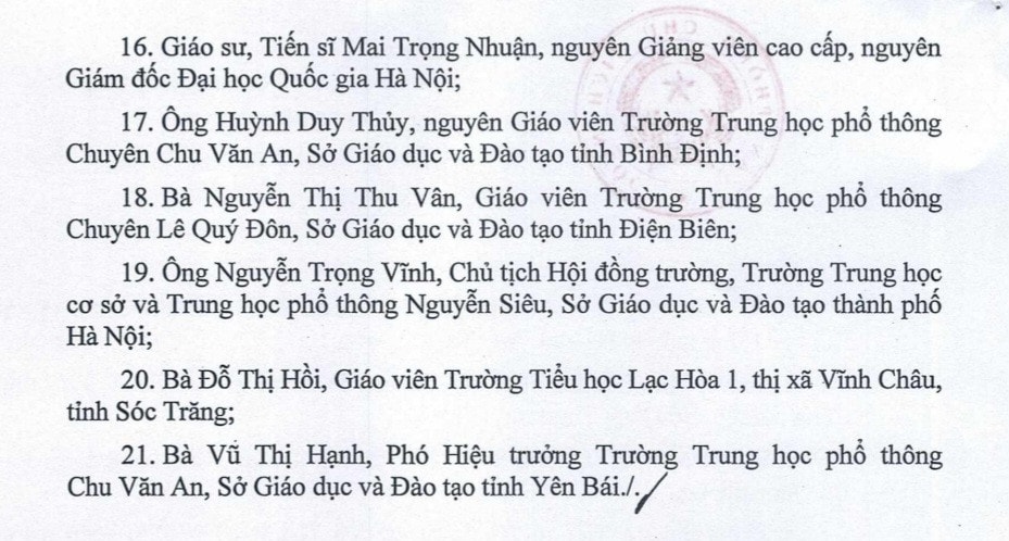 157 nhà giáo được phong tặng danh hiệu Nhà giáo nhân dân, Nhà giáo ưu tú -0