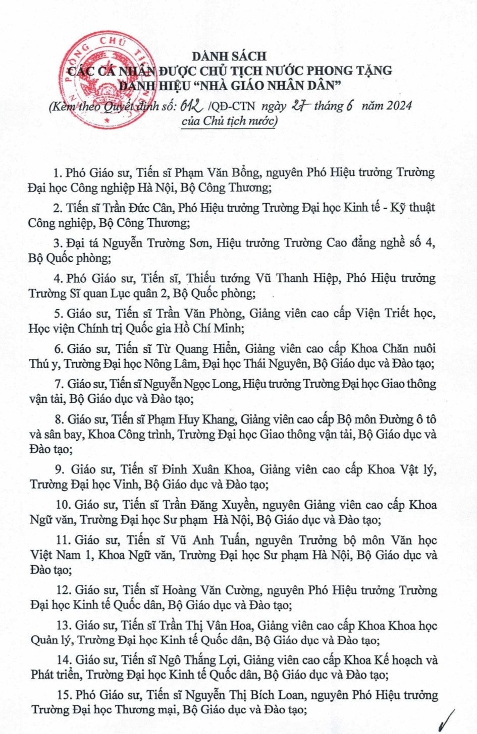 157 nhà giáo được phong tặng danh hiệu Nhà giáo nhân dân, Nhà giáo ưu tú -0