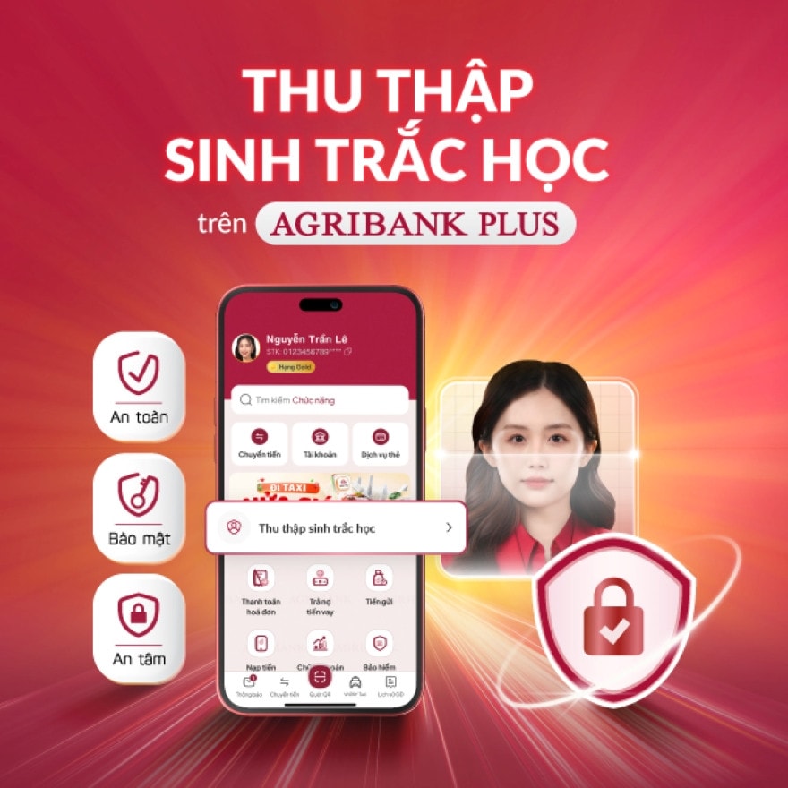 Agribank thu thập sinh trắc học online qua ứng dụng Agribank Plus và tại các quầy giao dịch. Ảnh Agribank