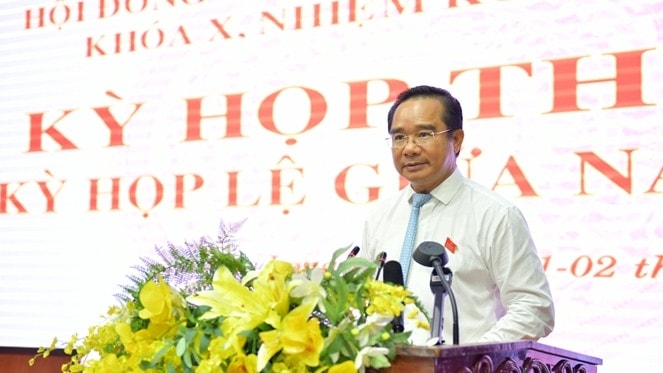  Ủy viên Trung ương Đảng, Bí thư Tỉnh ủy, Chủ tịch HĐND tỉnh Nguyễn Văn Được phát biểu bế mạc kỳ họp - ẢNH C. THÀNH