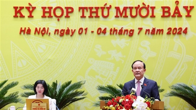Chủ tịch HĐND thành phố Hà Nội Nguyễn Ngọc Tuấn phát biểu bế mạc Kỳ họp thứ 17, HĐND thành phố Hà Nội Khóa XVI (Ảnh: P.Long)