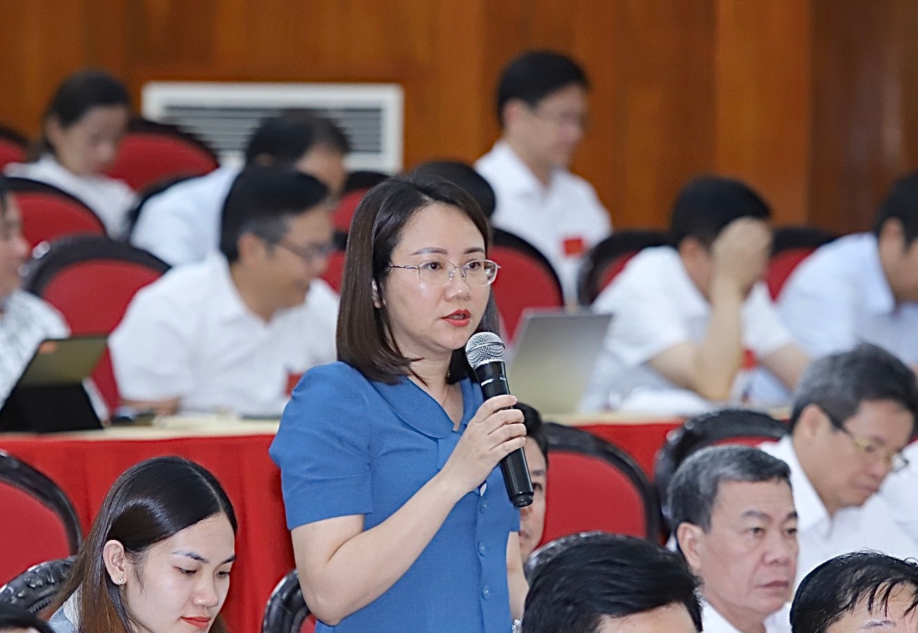 Đại biểu Lê Thị Hương chất vấn tại kỳ họp - ảnh Minh Hiếu 