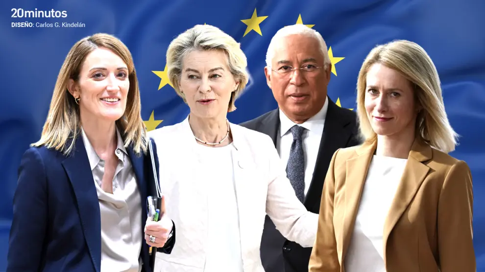 Chủ tịch EP Roberta Metsola, ứng cử viên EC Ursula von der Leyen, Chủ tịch EUC Antonio Costa và bà Kaja KallasCarlos Gámez - Ứng cử viên cho vị trí Cao ủy về Đối ngoại và An ninh châu Âu. Ảnh: 20minutos