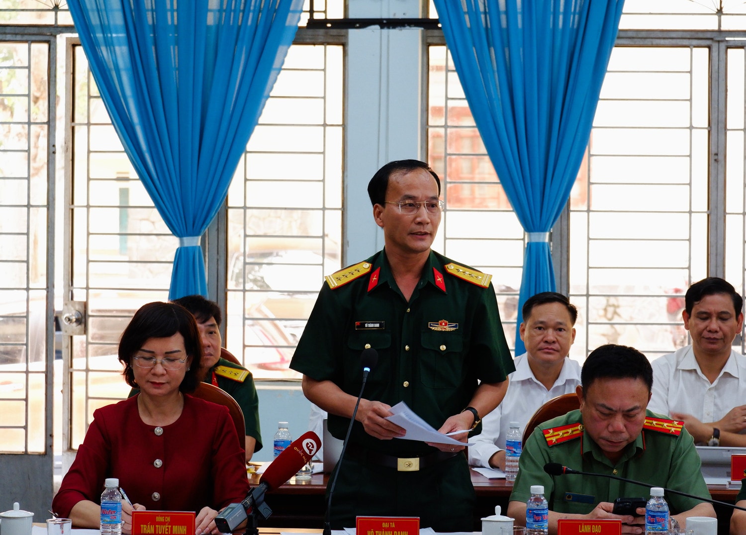Chỉ huy trưởng Bộ Chỉ huy quân sự tỉnh Bình Phước, Đại tá Võ Thành Danh phát biểu tại cuộc làm việc 