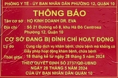 TP. Hồ Chí Minh: Cơ sở thẩm mỹ DR EVA tiếp tục khám chữa bệnh không phép sau 2 lần bị đình chỉ hoạt động