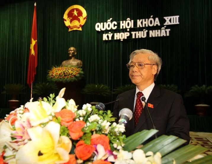 Tổng Bí thư, Chủ tịch Quốc hội Nguyễn Phú Trọng phát biểu khai mạc Kỳ họp thứ Nhất, Quốc hội Khóa XIII. Ảnh: TTXVN