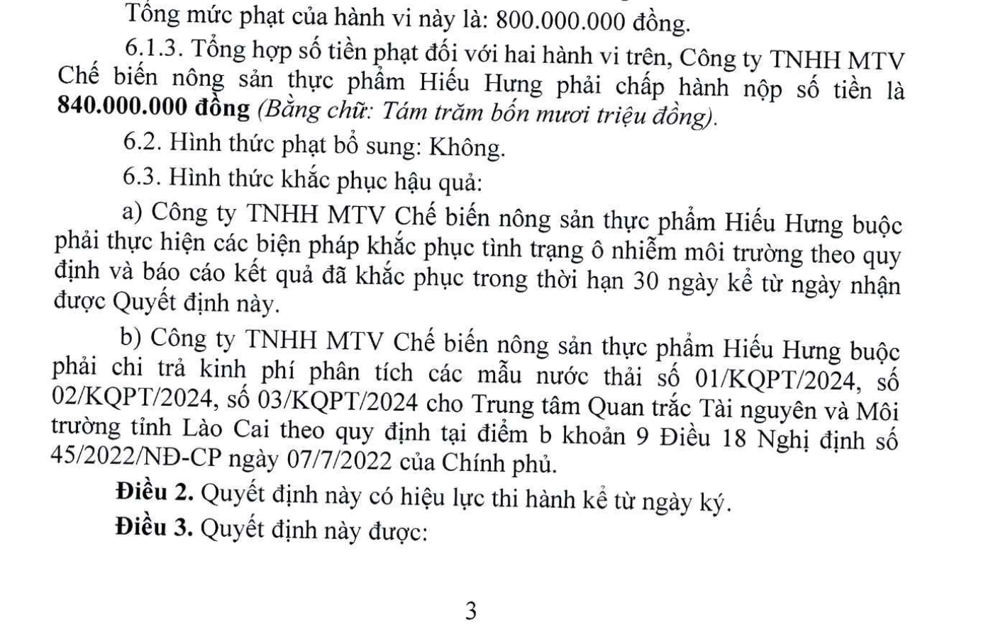 Lào Cai: Công ty TNHH MTV chế biến nông sản thực phẩm Hiếu Hưng bị xử phạt 770 triệu đồng -0