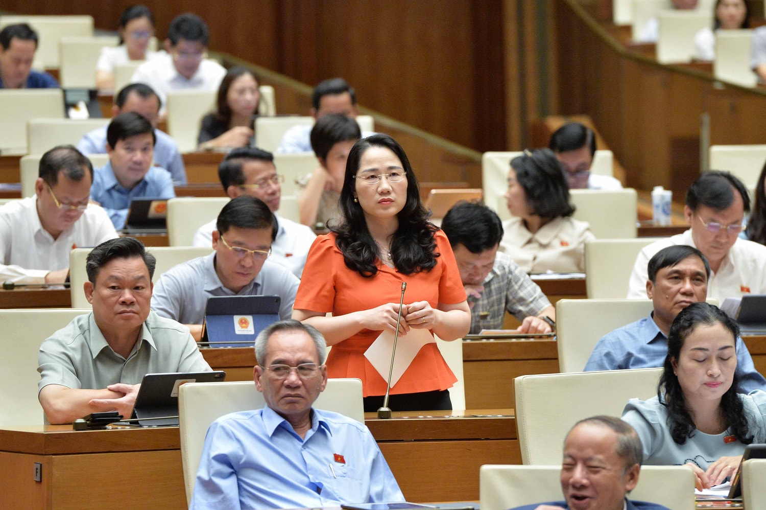Đại biểu Quốc hội Nguyễn Thị Thủy (Bắc Kạn) phát biểu tại hội trường. Ảnh: Hồ Long