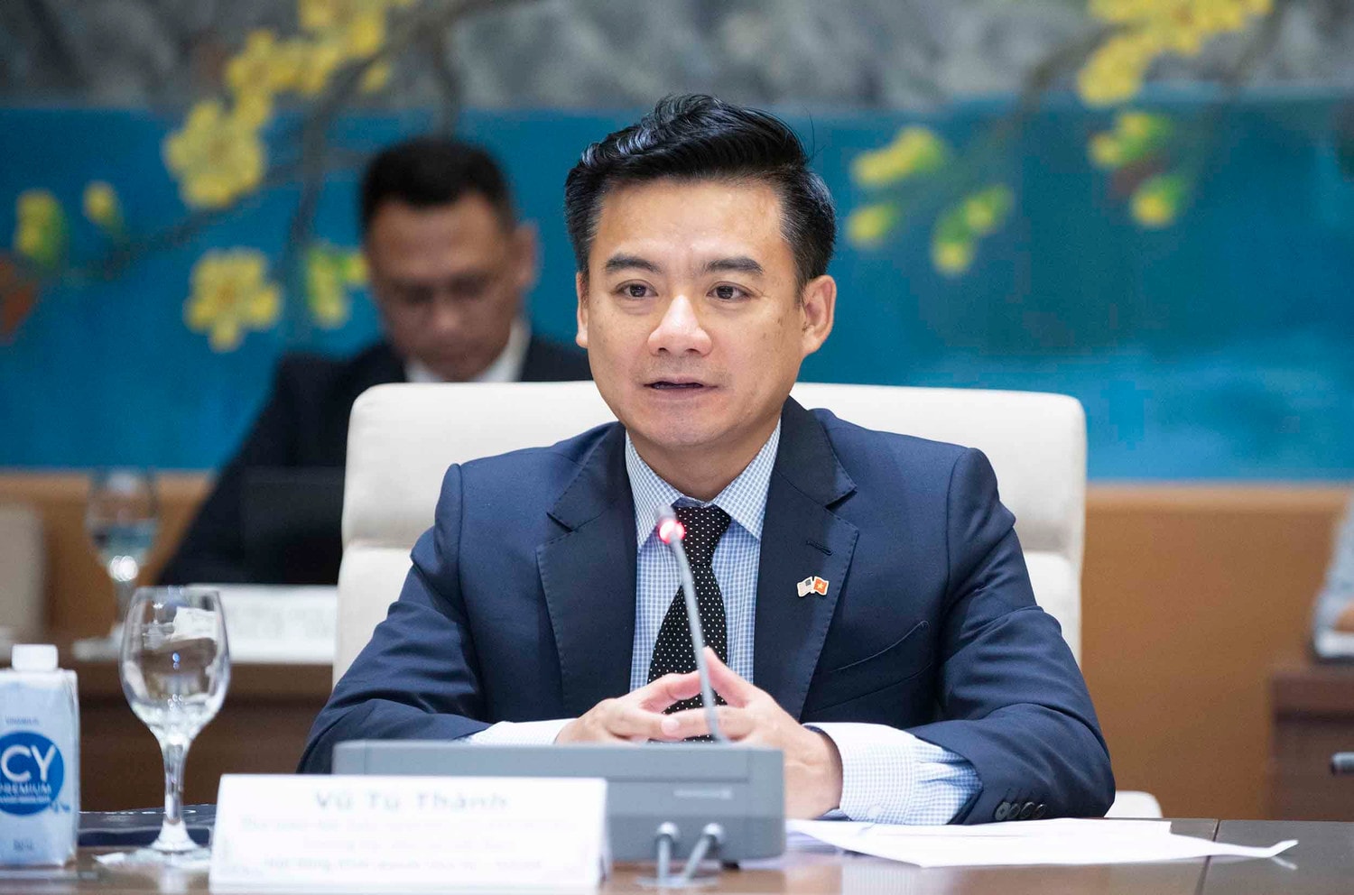 Phó Giám đốc điều hành khu vực, Hội đồng Kinh doanh Hoa kỳ - Asean Vũ Tú Thành phát biểu tại cuộc làm việc - Ảnh: Thanh Hải