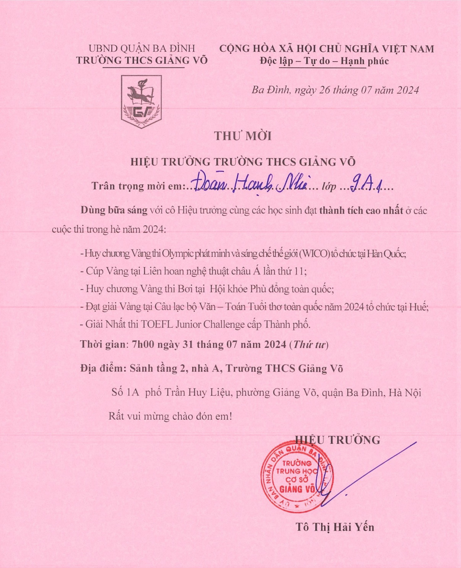 Học sinh Hà Nội háo hức với lá thư mời ăn sáng cùng cô Hiệu trưởng -0