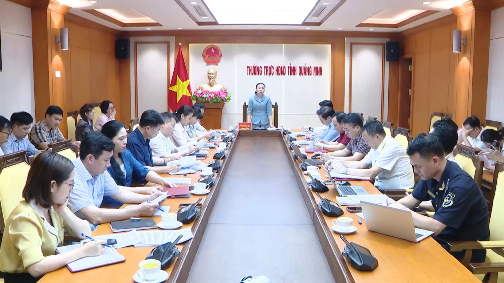 Thường trực HĐND tỉnh giám sát việc chấp hành quy định của pháp luật trong thực hiện nhiệm vụ thu ngân sách của UBND TP. Cẩm Phả. Ảnh: Minh Toàn