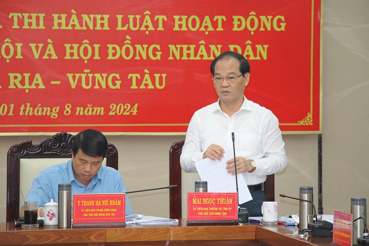 Phó Chủ tịch HĐND tỉnh Bà Rịa - Vũng Tàu Mai Ngọc Thuận phát biểu Ban soạn thảo luật giám sát của Quốc hội và HĐND khảo sát tại Bà Rịa - Vũng Tàu -0