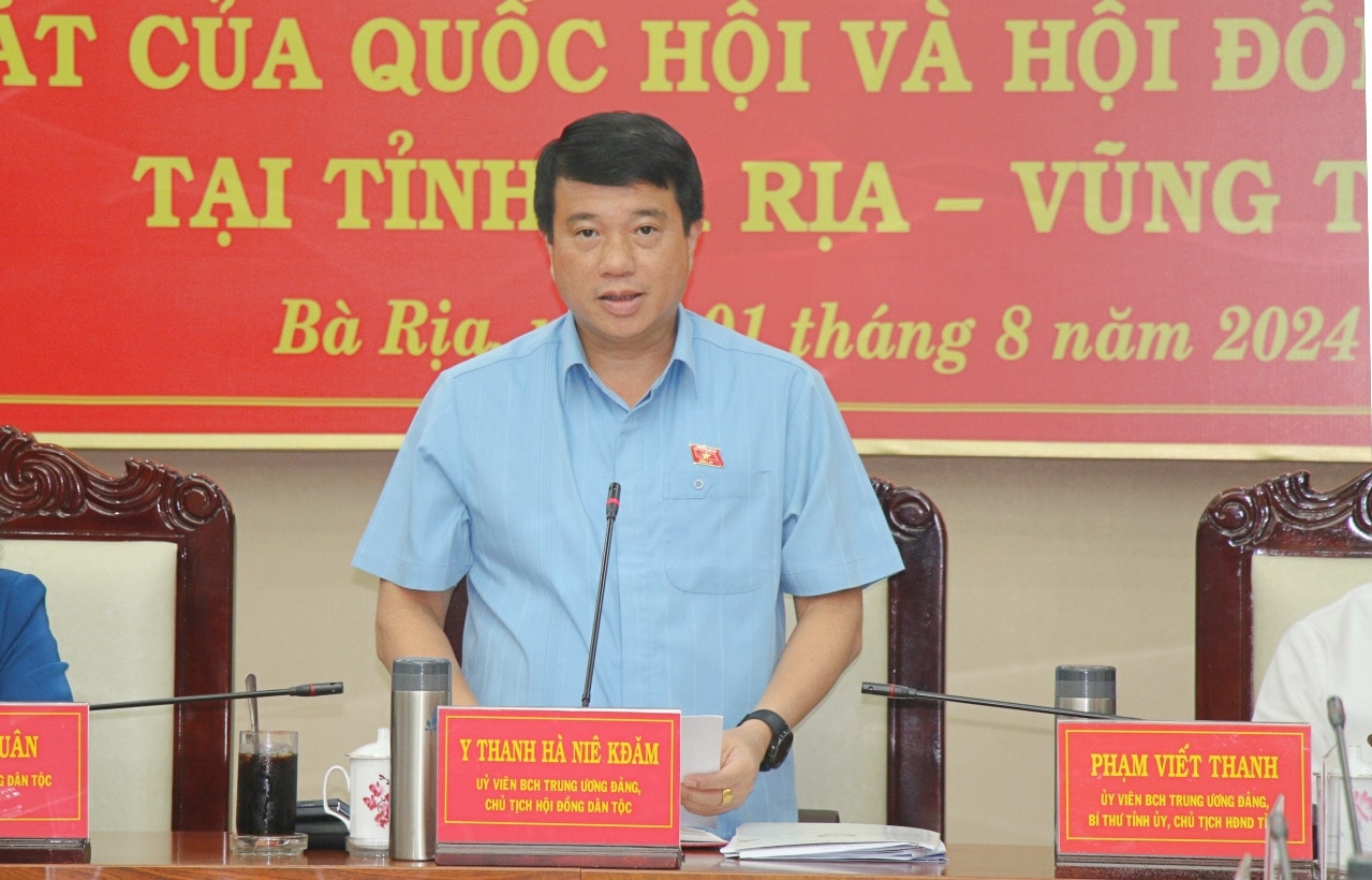 Chủ tịch Hội đồng Dân tộc Y Thanh Hà Niê Kđăm - Trưởng Ban soạn thảo phát biểu tại cuộc làm việc với HĐND tỉnh Bà Rịa - Vũng Tàu Ban soạn thảo luật giám sát của Quốc hội và HĐND khảo sát tại Bà Rịa - Vũng Tàu -0