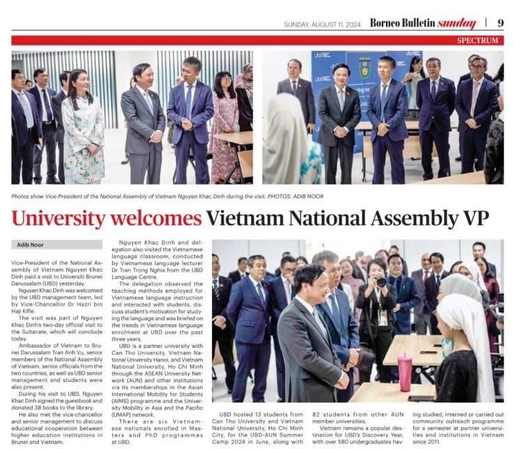 Báo chí Brunei đưa tin đậm nét về chuyến thăm của Phó Chủ tịch Quốc hội Nguyễn Khắc Định -0