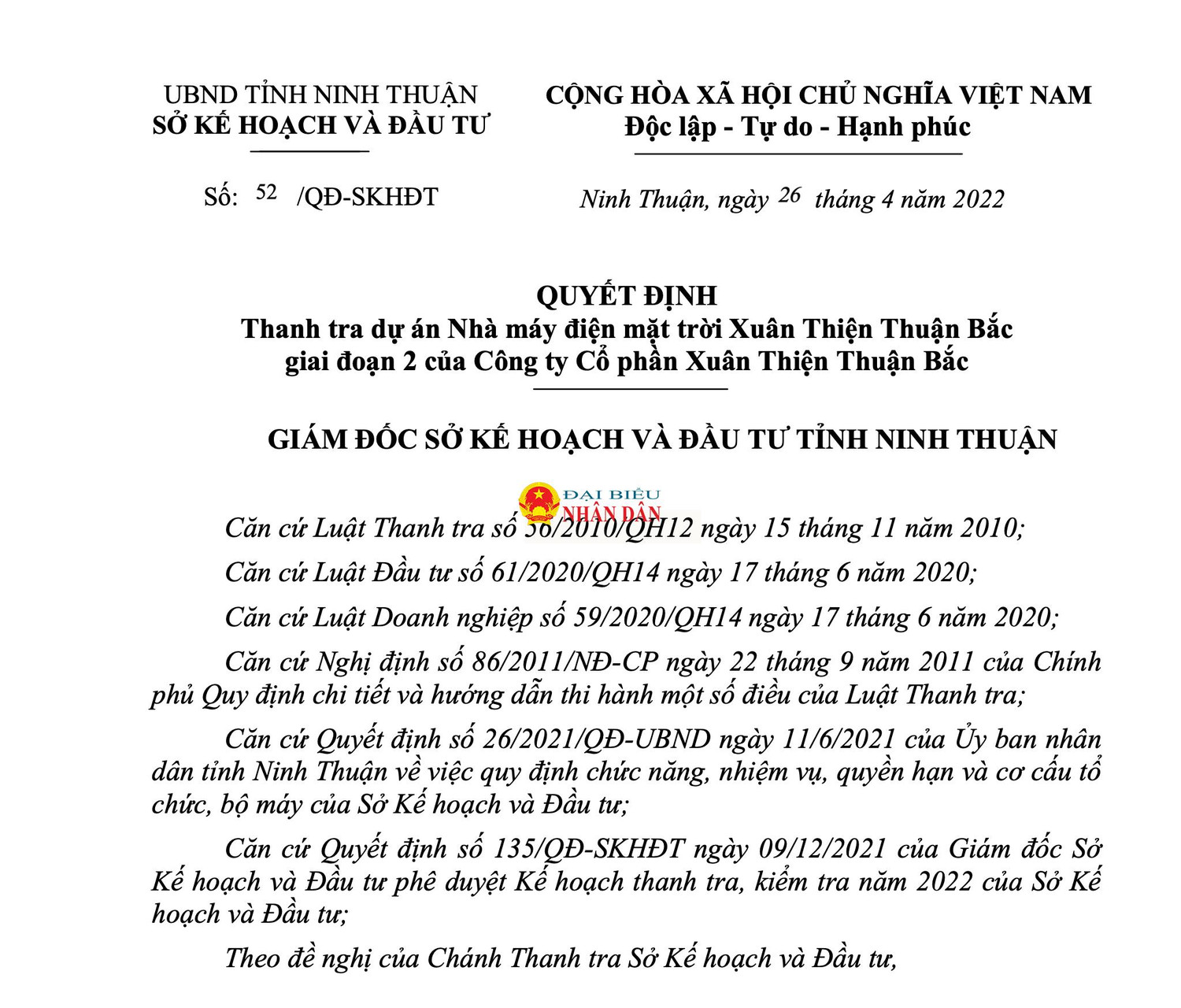 Nhà máy điện mặt trời do Xuân Thiện Group làm chủ đầu tư nằm trong danh sách điều tra của Bộ Công an -0