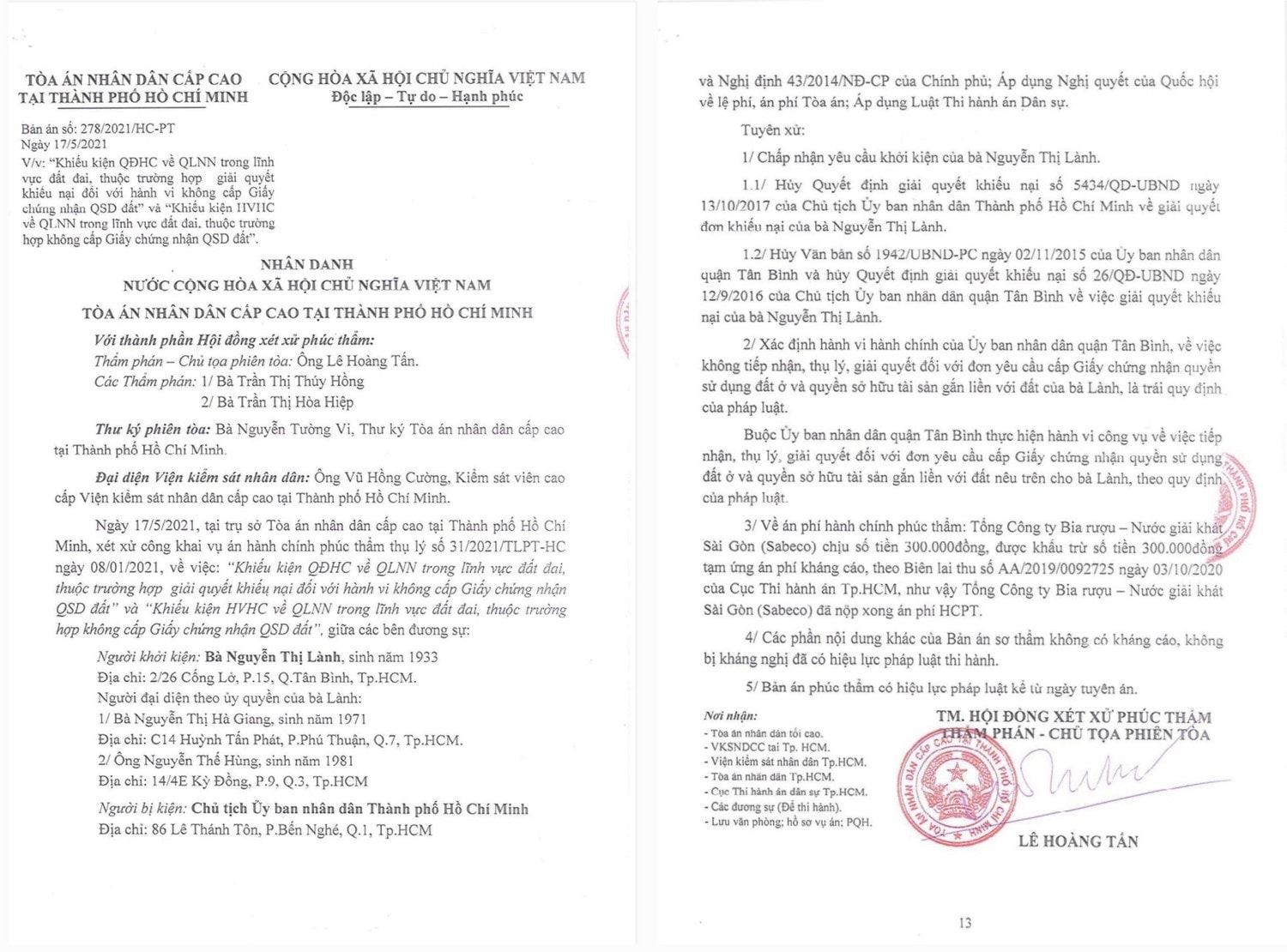 TP. Hồ Chí Minh: Cụ bà 91 tuổi mỏi mòn chờ thi hành án sau 41 năm miệt mài đòi lại mảnh đất cho thuê