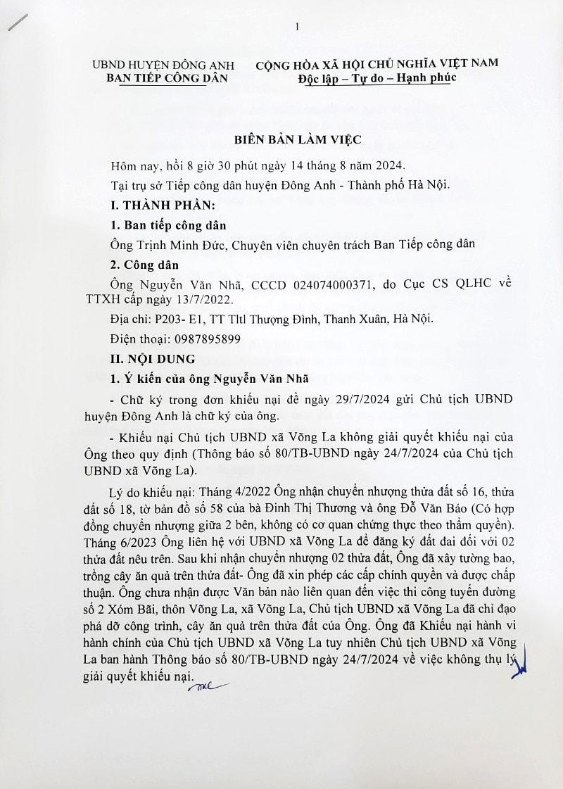Xã Võng La (huyện Đông Anh): Cử tri kêu cứu bị thu hồi đất nhưng không được thông báo -0