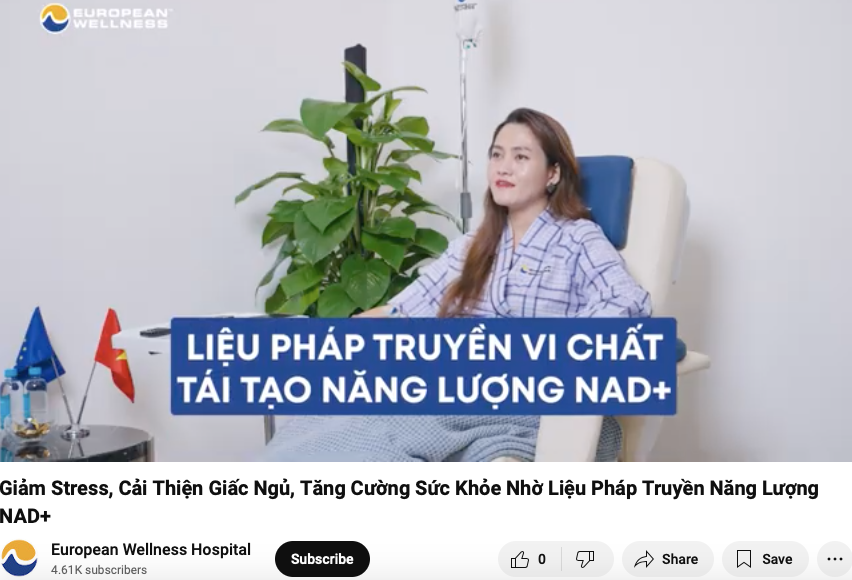 TP. Hồ Chí Minh: Phòng khám European Wellness quảng cáo NAD+ như “thần dược”, chữa bệnh không cần dùng thuốc