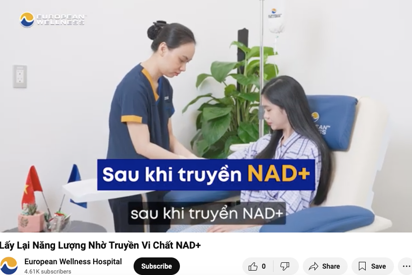 TP. Hồ Chí Minh: Phòng khám European Wellness quảng cáo NAD+ như “thần dược”, chữa bệnh không cần dùng thuốc