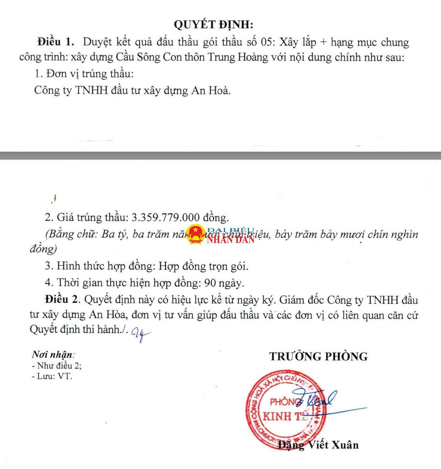 Hà Nội: Công ty TNHH đầu tư xây dựng An Hoà trúng gói thầu tiền tỷ, tiết kiệm cho ngân sách 138.000 đồng -0
