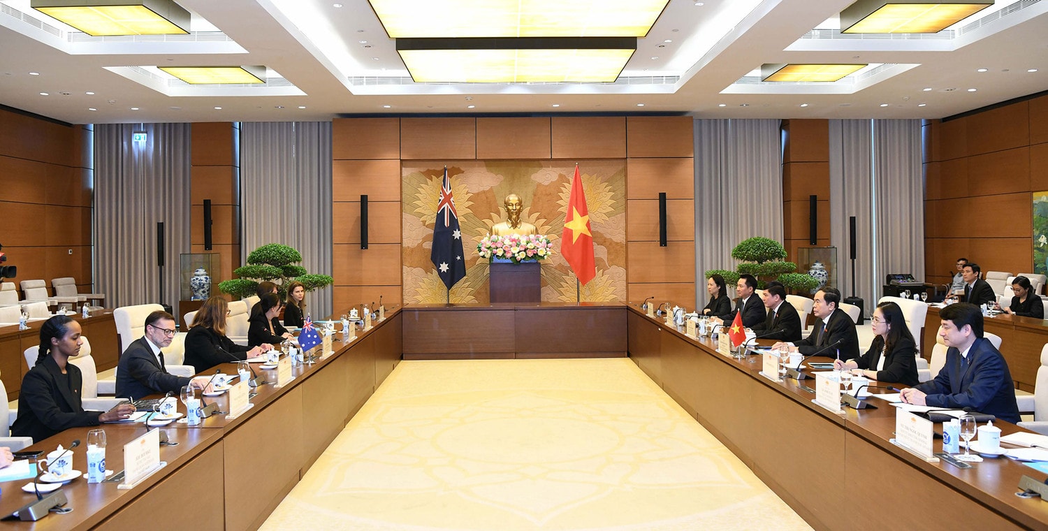 Chủ tịch Quốc hội Trần Thanh Mẫn tiếp Chủ tịch Thượng viện Australia Sue Lines tại Nhà Quốc hội chiều 24.7.2024 - Ảnh Lâm Hiển