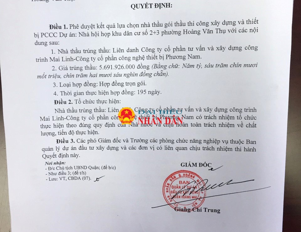 Hà Nội: Công ty Cổ phần tư vấn và xây dựng công trình Mai Linh thường xuyên “trúng thầu sát giá” tại quận Hoàng Mai -0