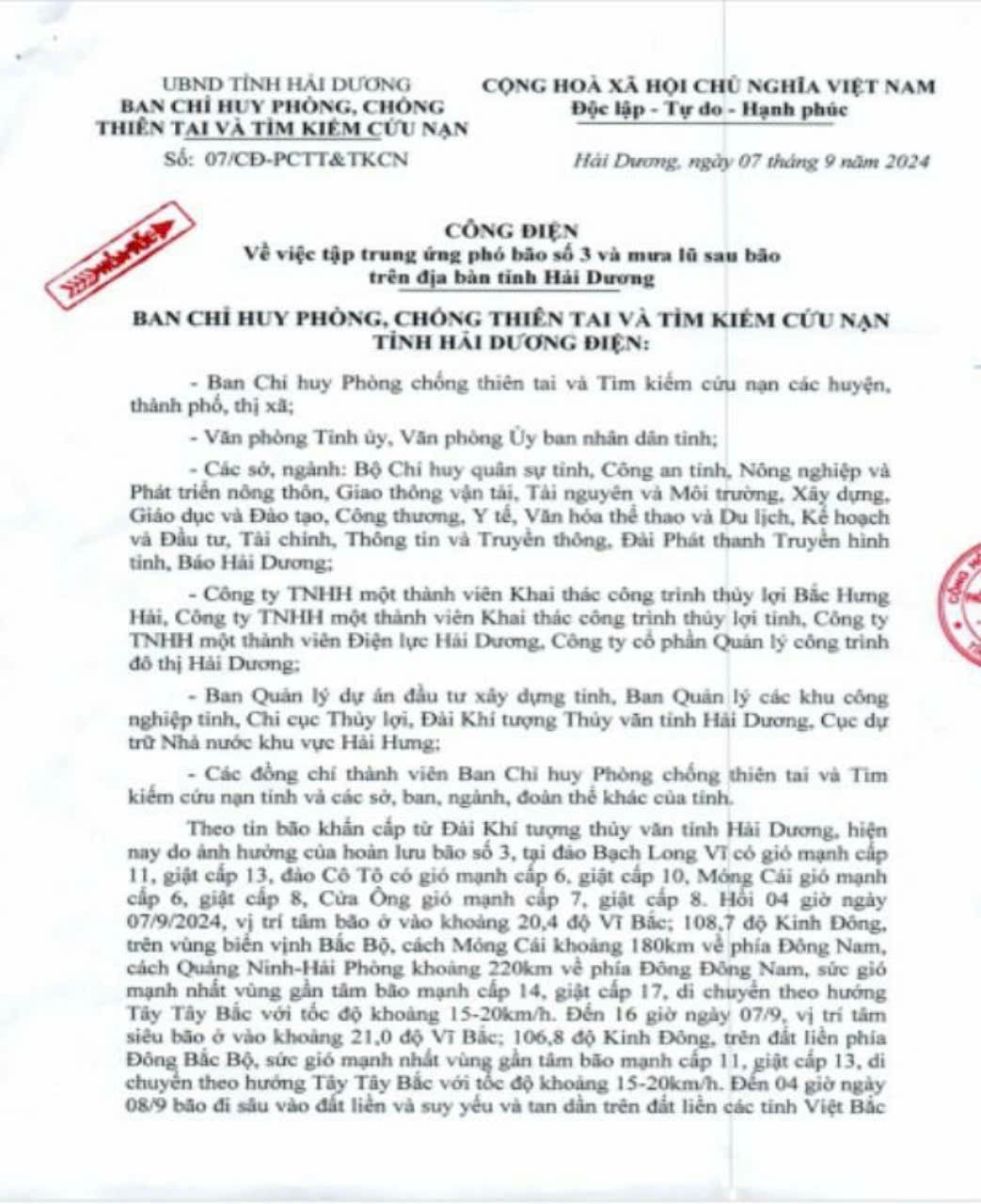 Hải Dương: Tập trung triển khai nhanh nhiều biện pháp ứng phó khẩn cấp bão số 3