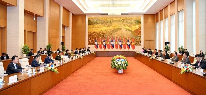 National Assembly Chairman Tran Thanh Man and Lao Party General Secretary and President Thongloun Sisoulith. Photo: Lam Hien ct10-7145.jpg