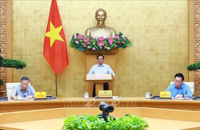 Thủ tướng Phạm Minh Chính chủ trì cuộc họp. Ảnh: Dương Giang/TTXVN