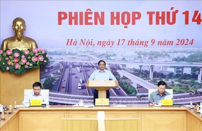 Thủ tướng Phạm Minh Chính chủ trì phiên họp thứ 14 của Ban Chỉ đạo Nhà nước các công trình, dự án quan trọng quốc gia, trọng điểm ngành giao thông vận tải. Ảnh: Dương Giang/TTXVN
