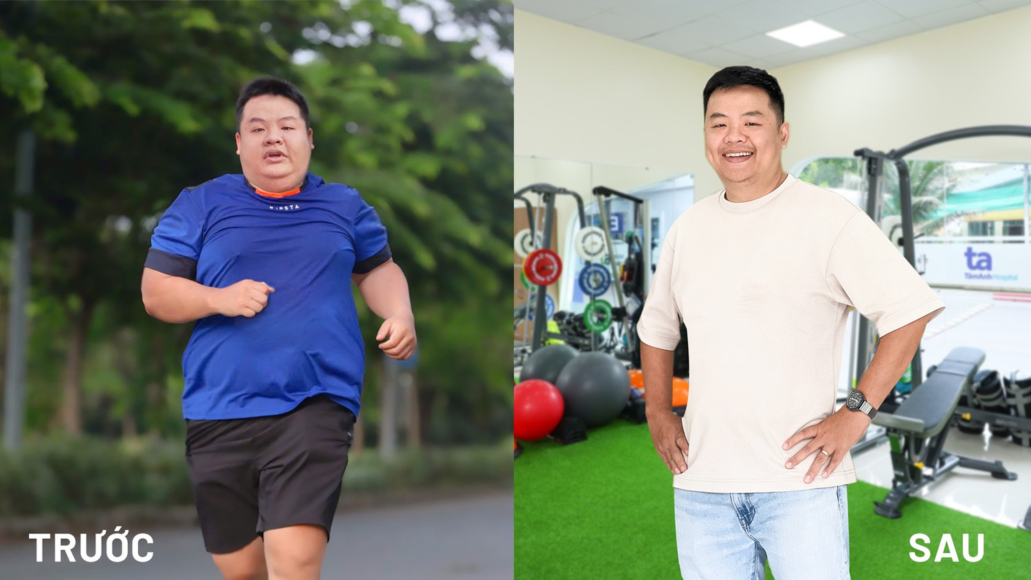 Anh Phạm Quốc Tuấn 35 tuổi, sau 3 tháng điều trị tại Trung tâm Kiểm soát cân nặng và Điều trị béo phì, đã giảm loạt chỉ số quan trọng gồm 7kg cân nặng, 7cm vòng bụng, 35,3cm² mỡ nội tạng, 1,9kg_m² chỉ số BMI.png