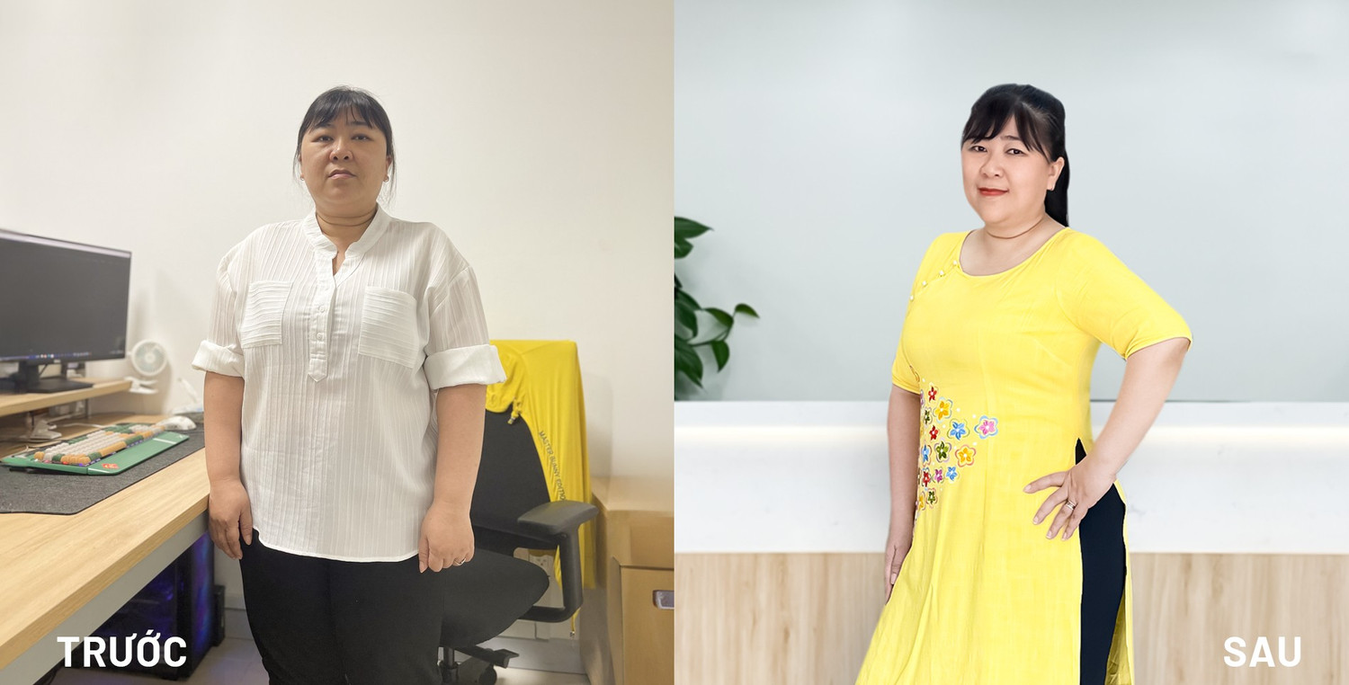 Chị Lương Thị Loan Thanh, 45 tuổi, sau 2,5 tháng điều trị tại Trung tâm Kiểm soát cân nặng và Điều trị béo phì, đã giảm hàng loạt chỉ số_ 9,9kg cân nặng, 28cm vòng bụng, 5cm vòng đùi, 5cm vòng bắp tay, 12,2c.png