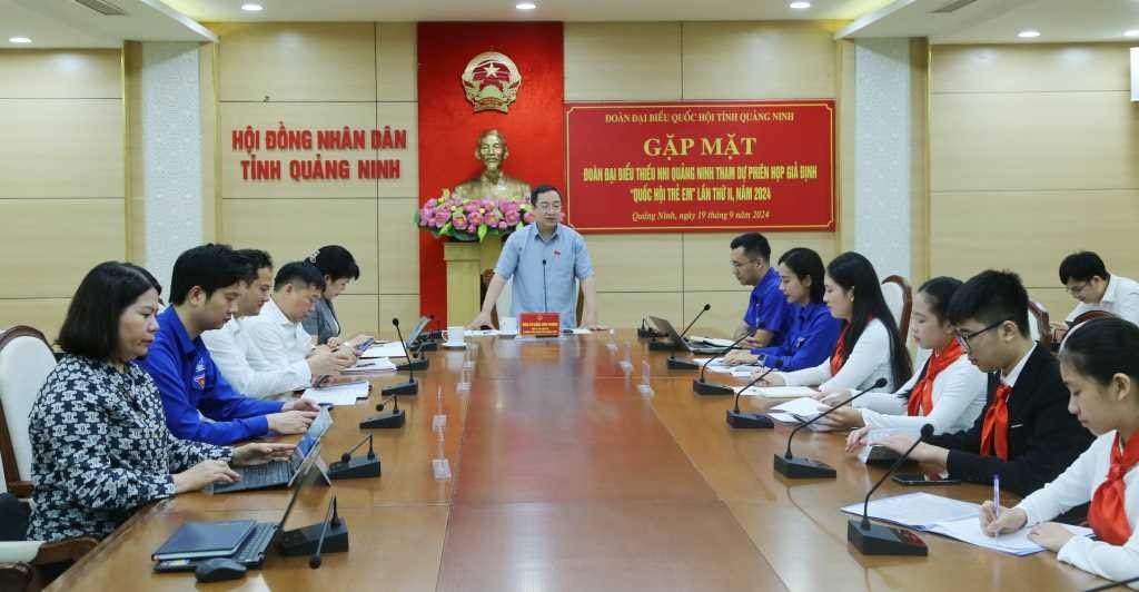 Phó Bí thư Tỉnh ủy, Trưởng Đoàn Đại biểu Quốc hội tỉnh Đặng Xuân Phương phát biểu tại buổi gặp mặt