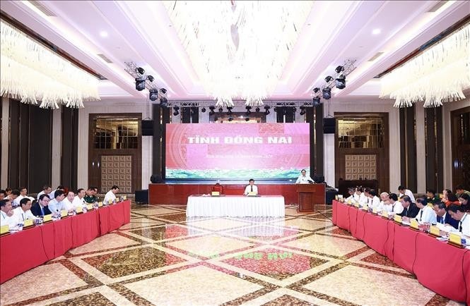 Thủ tướng Phạm Minh Chính phát biểu tại buổi làm việc với Ban thường vụ Tỉnh uỷ Đồng Nai. Ảnh: Dương Giang/TTXVN