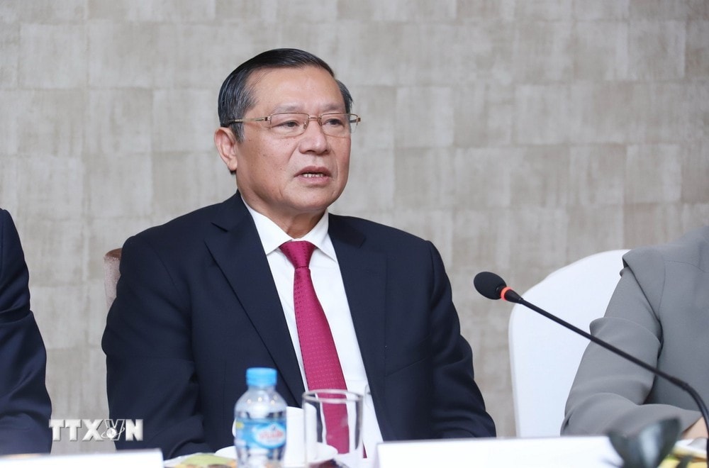 Phó Trưởng ban Thường trực Ban Tuyên giáo Trung ương Lại Xuân Môn phát biểu tại Hội đàm. Ảnh: Xuân Tú/TTXVN