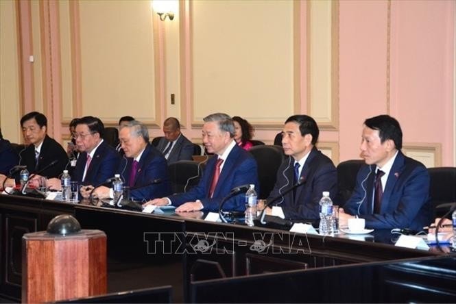 Tổng Bí thư, Chủ tịch nước Tô Lâm phát biểu tại cuộc hội kiến Chủ tịch Quốc hội Cuba Esteban Lazo Hernández. Ảnh: TTXVN