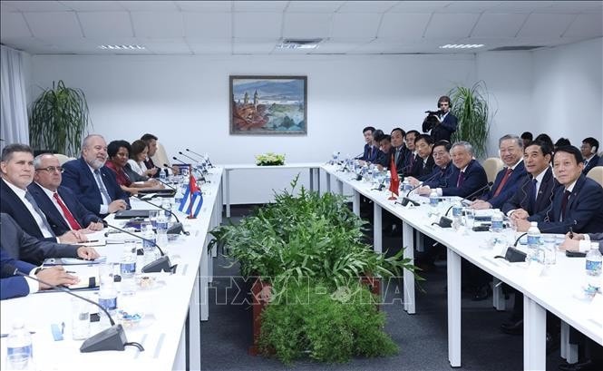 Tổng Bí thư, Chủ tịch nước Tô Lâm hội kiến Thủ tướng Cuba Manuel Marrero Cruz. Ảnh: Lâm Khánh/TTXVN