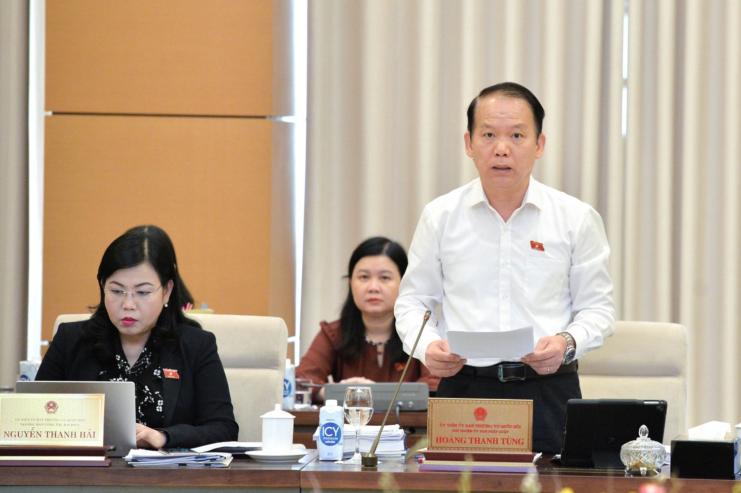Chủ nhiệm Ủy ban Pháp luật Hoàng Thanh Tùng trình bày báo cáo thẩm tra.jpg