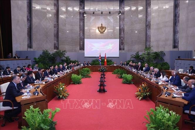 Tổng Bí thư, Chủ tịch nước Tô Lâm hội đàm với Bí thư thứ nhất Đảng Cộng sản Cuba, Chủ tịch Cuba Miguel Diaz Canel Bermudez. Ảnh: Lâm Khánh/TTXVN