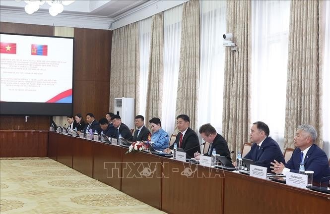 Tổng thống Ukhnaagiin Khurelsukh và Đoàn cấp cao Mông Cổ tại cuộc hội đàm với Tổng Bí thư, Chủ tịch nước Tô Lâm. Ảnh: Trí Dũng/TTXVN