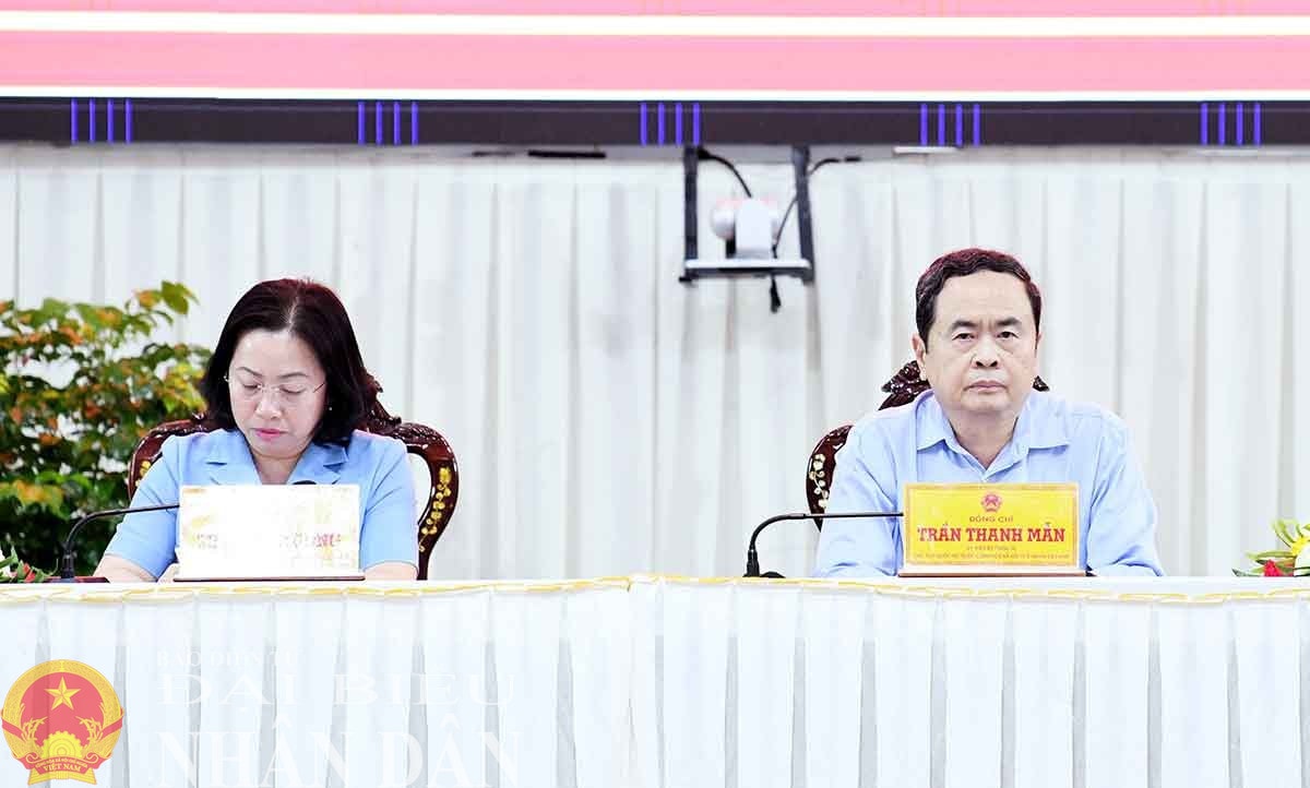 Chủ tịch Quốc hội Trần Thanh Mẫn tại cuộc tiếp xúc cử tri thành phố Vị Thanh, Hậu Giang. Ảnh: Lâm Hiển