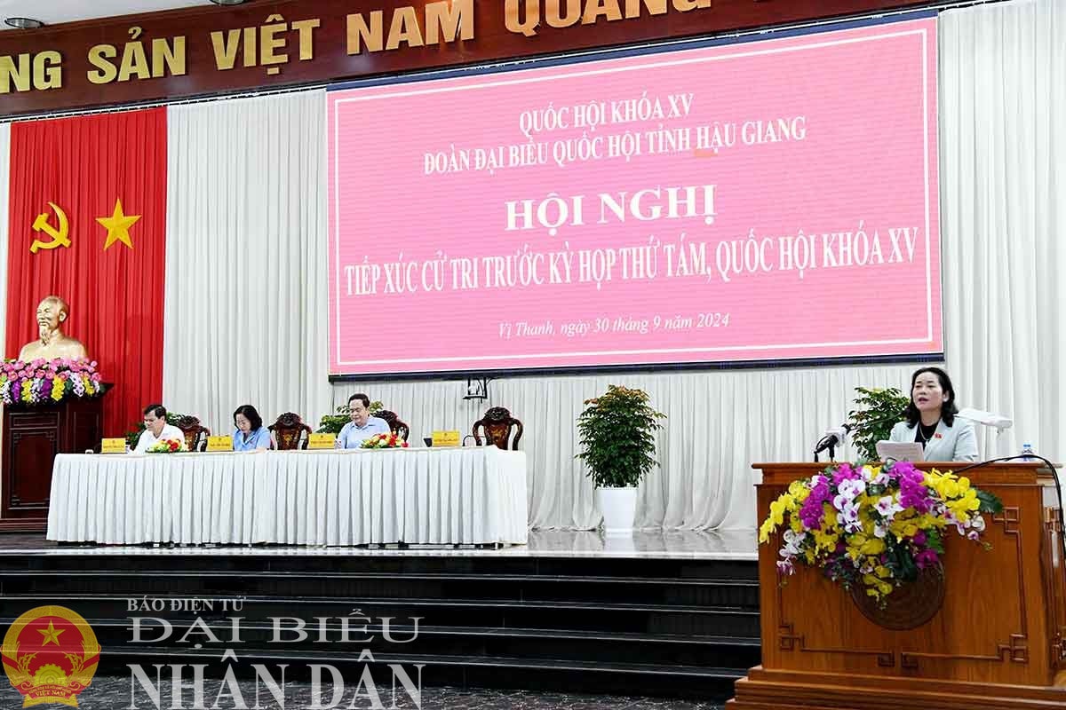 Phó Trưởng đoàn phụ trách Đoàn ĐBQH tỉnh Hậu Giang Lê Thị Thanh Lam phát biểu. Ảnh: Lâm Hiển